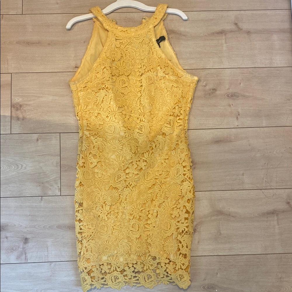 Lulu's Yellow Gold Halter Bodycon Mini Dress